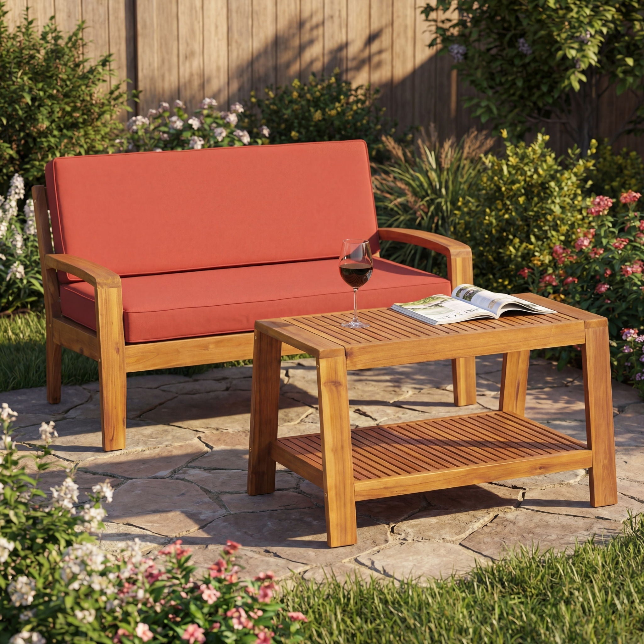 2 Piece Outdoor Conversation Set (Loveseat & Coffee Table With Water-Resistant Cushions)