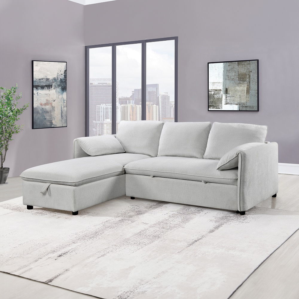 ACME Yaroslav - Sectional Sofa With Sleeper & Storage - Cream Velvet | Meri Furniture