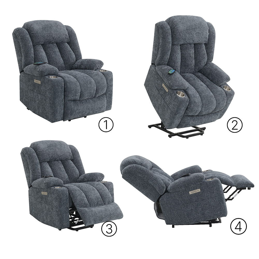 Omarion - Power Recliner With Lift, Heating & Massage - Blue Chenille