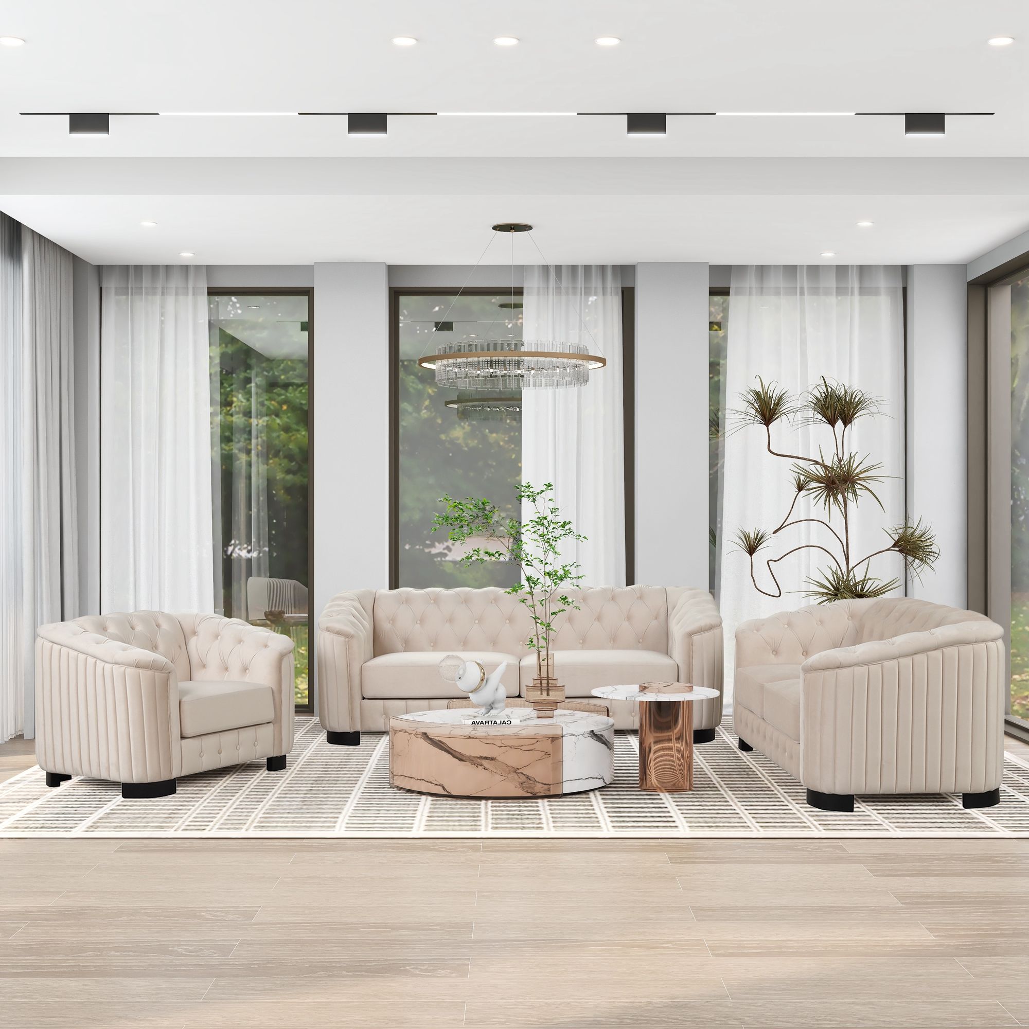 Upholstered 3 Piece Sofa Set With Legs