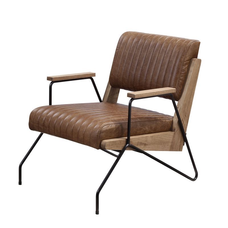 ACME Eacnlz - Accent Chair - Cocoa Top Grain Leather & Matt Iron Finish | Meri Furniture
