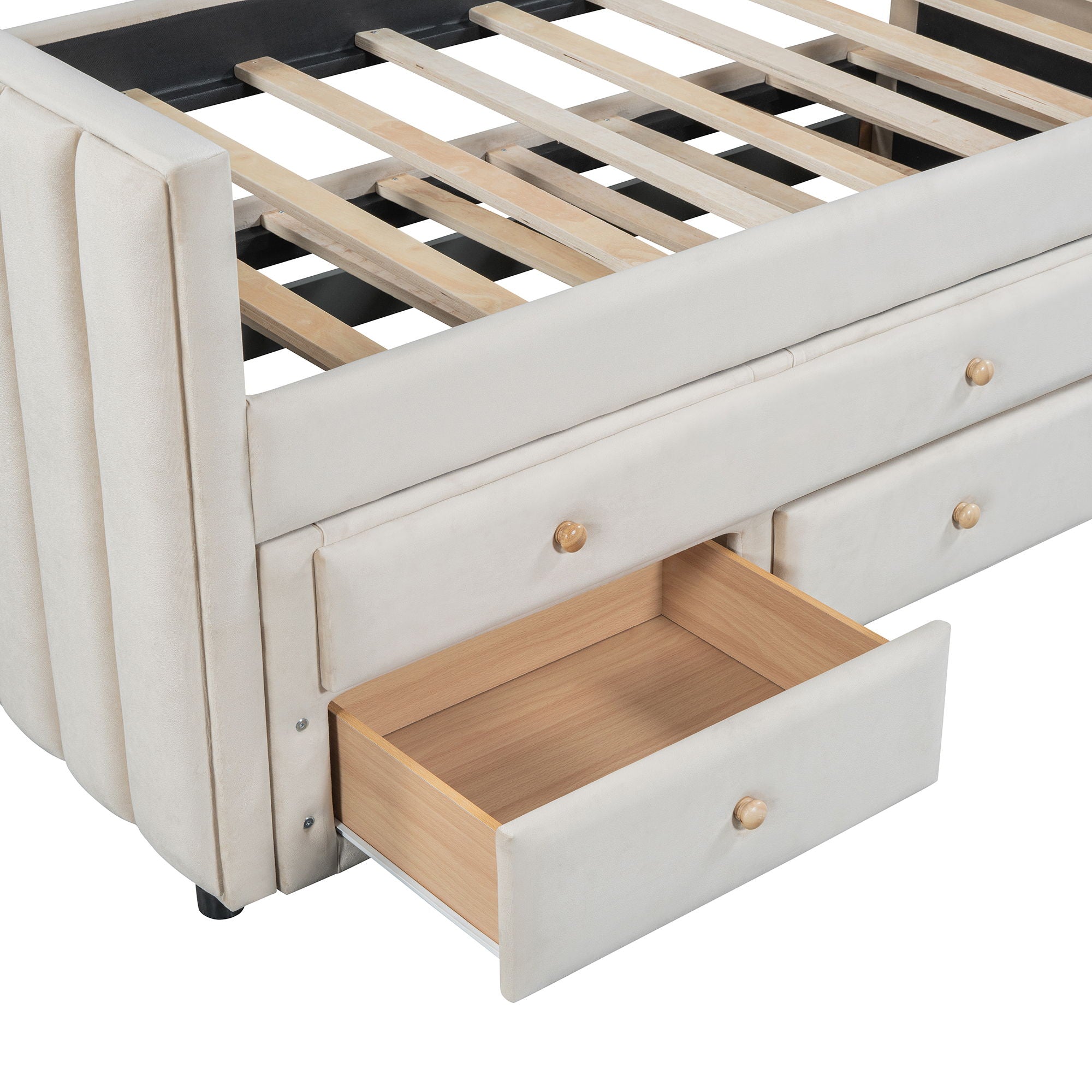 Upholstered Daybed With Trundle And Drawers