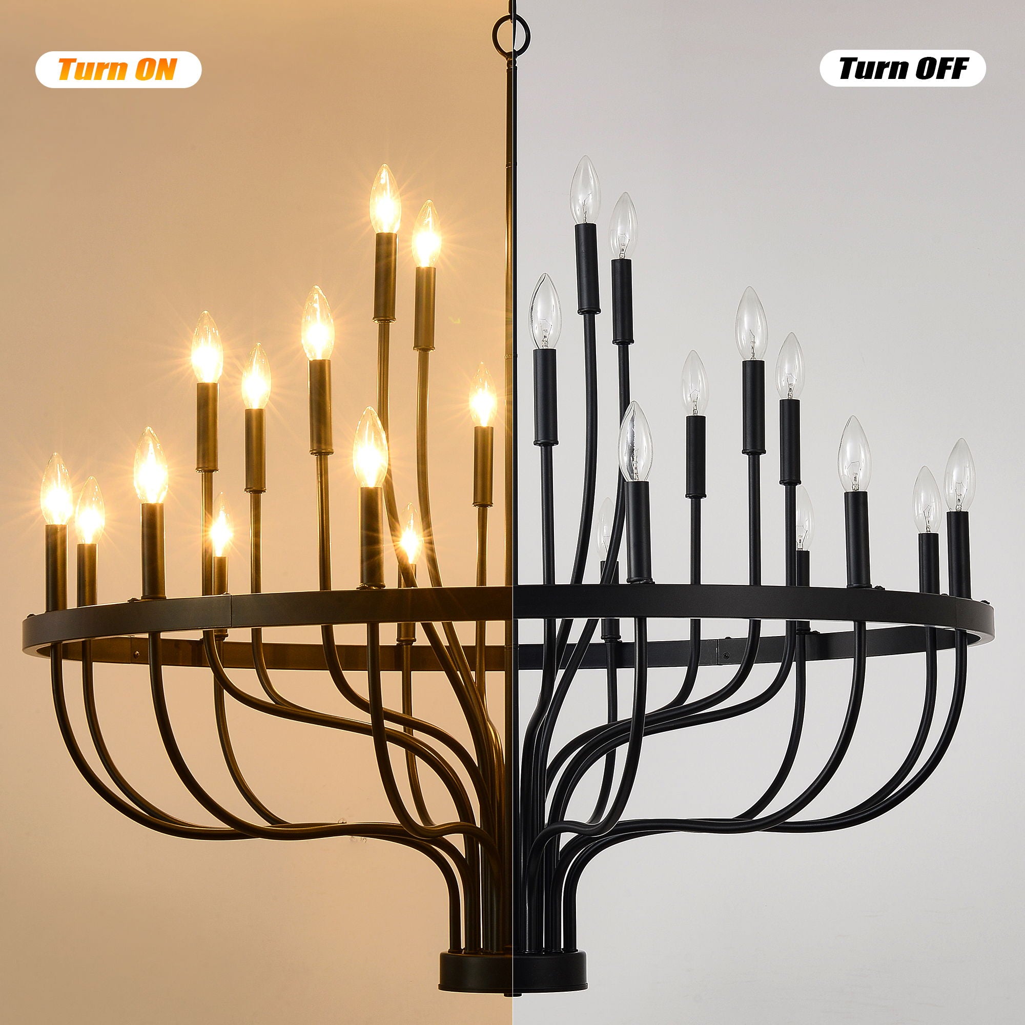 24 Light Chandelier Industrial Iron Candle Chandelier Modern Suspended Farmhouse Chandeliers Pendant Light Fixtures For Dining Room Bedroom Living Room Kitchen Island Foyer E12 Bulb (No Include) - Black