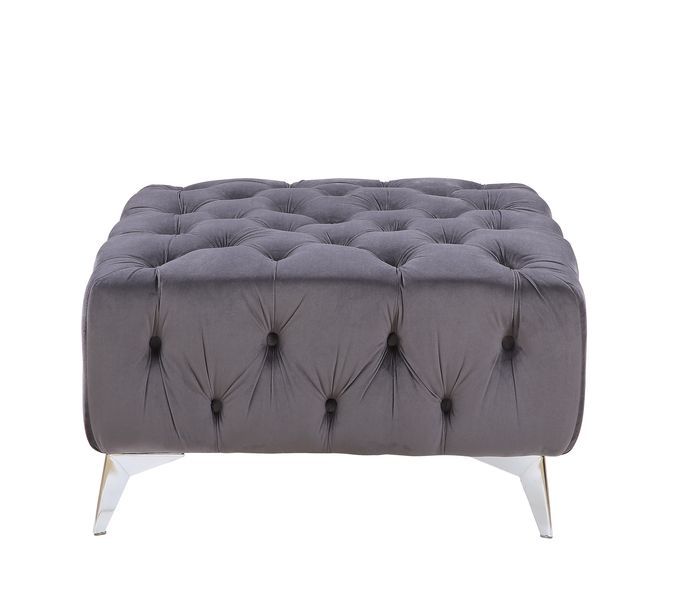 ACME Wugtyx - Ottoman - Dark Gray Velvet - 18" | Meri Furniture