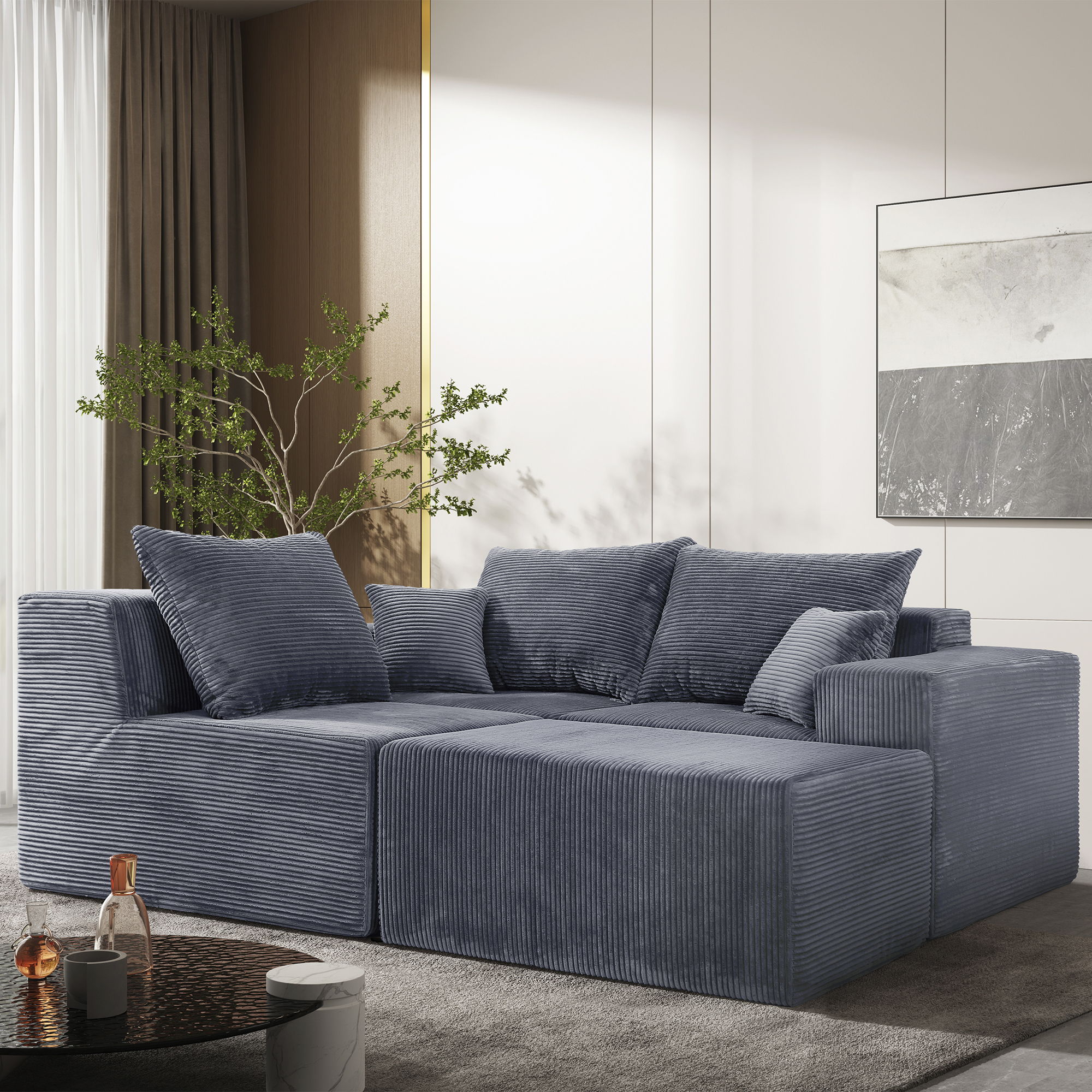 Modular Sectional Sofa, Convertible Couch With Chaise Corduroy