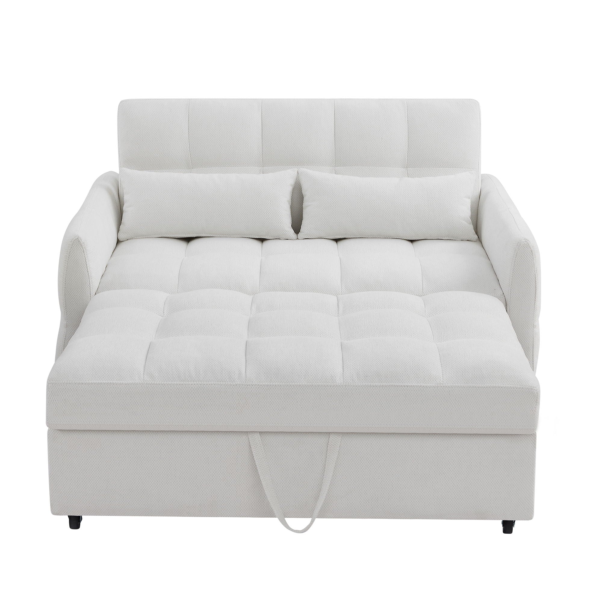 Loveseat Sofa Pull-Out Bed With Adjustable Backrest, 3 USB Ports And 2 Lumbar Pillows For Living Room