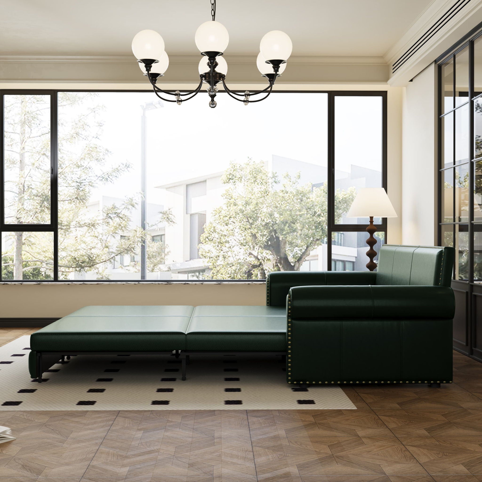 3 In 1 Convertible Sleeper Sofa With Nailhead Trim & Rolled Arm