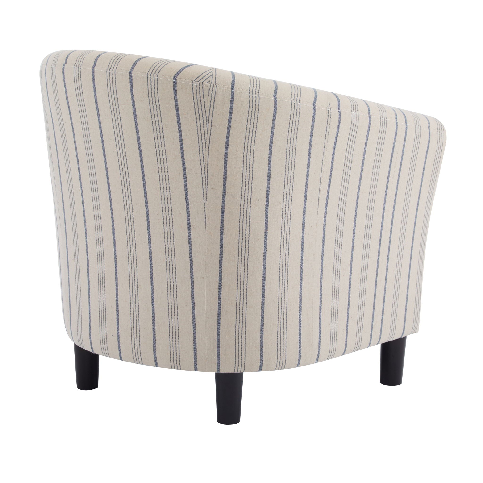 Modern Barrel Fabric Striped Barrel Chair With Channel Stitching - Beige / Blue Stripe