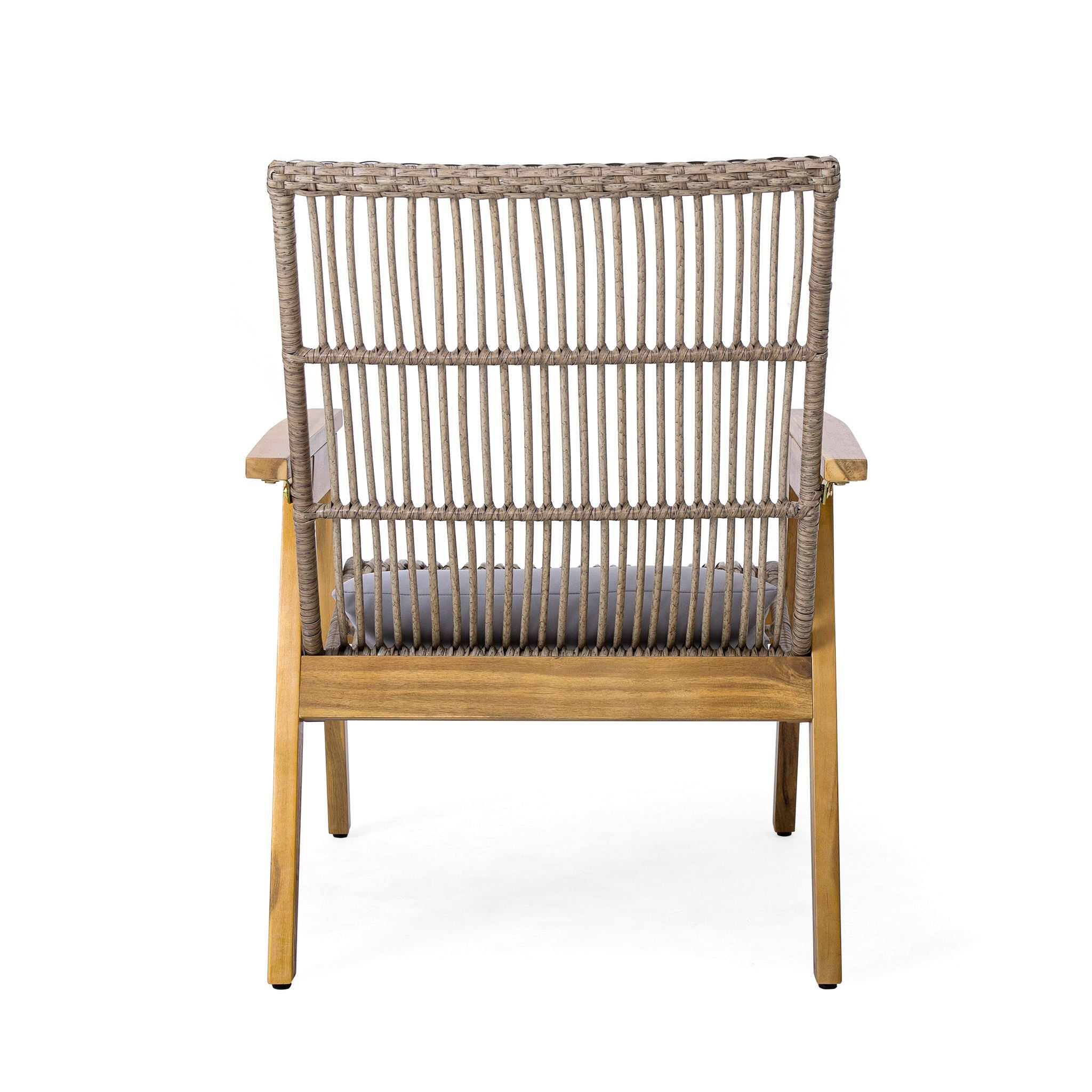 Acacia Wood Cape Woven Wicker Large Lounge Chair With Pillow For Patio, Deck, Yard, Lawn And Garden Seating Wicker (Set of 2) - Teak