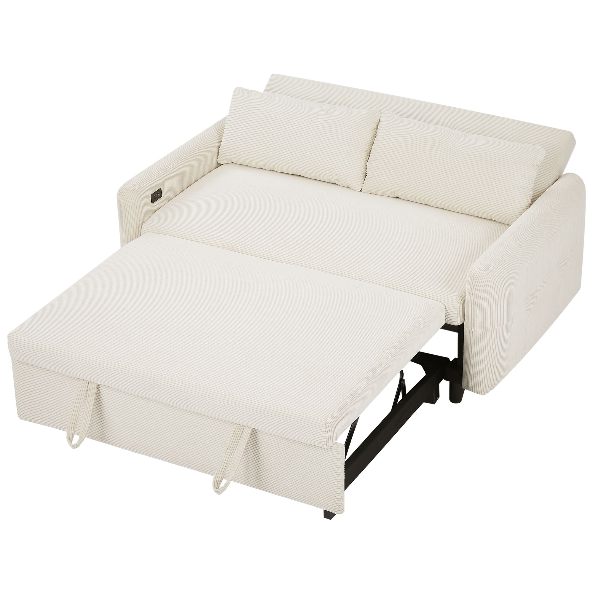 Pull-Out 2 Seat Modern Sleeper Sofa With 2 Throw Pillows And USB Ports