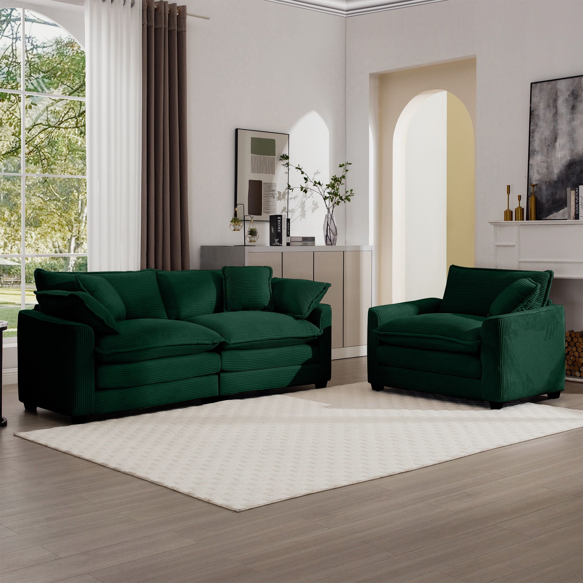 Elegant Corduroy Oversized Sectional Sofa Set With Deep Seats And Flexible Layout
