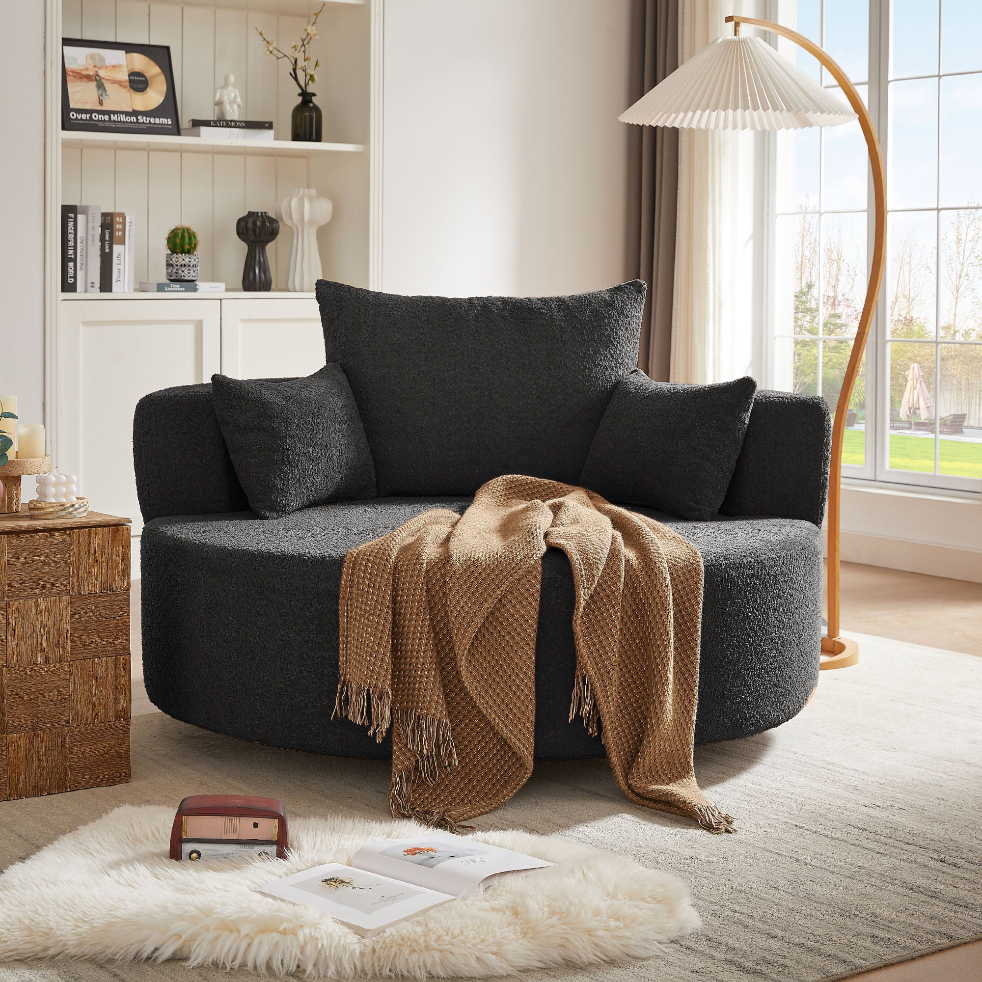 360° Swivel Chair Accent Barrel Chair With Removable Pillows