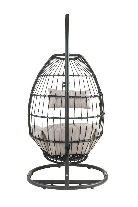 ACME Oldi - Patio Swing Chair - Beige Fabric & Black Wicker | Meri Furniture
