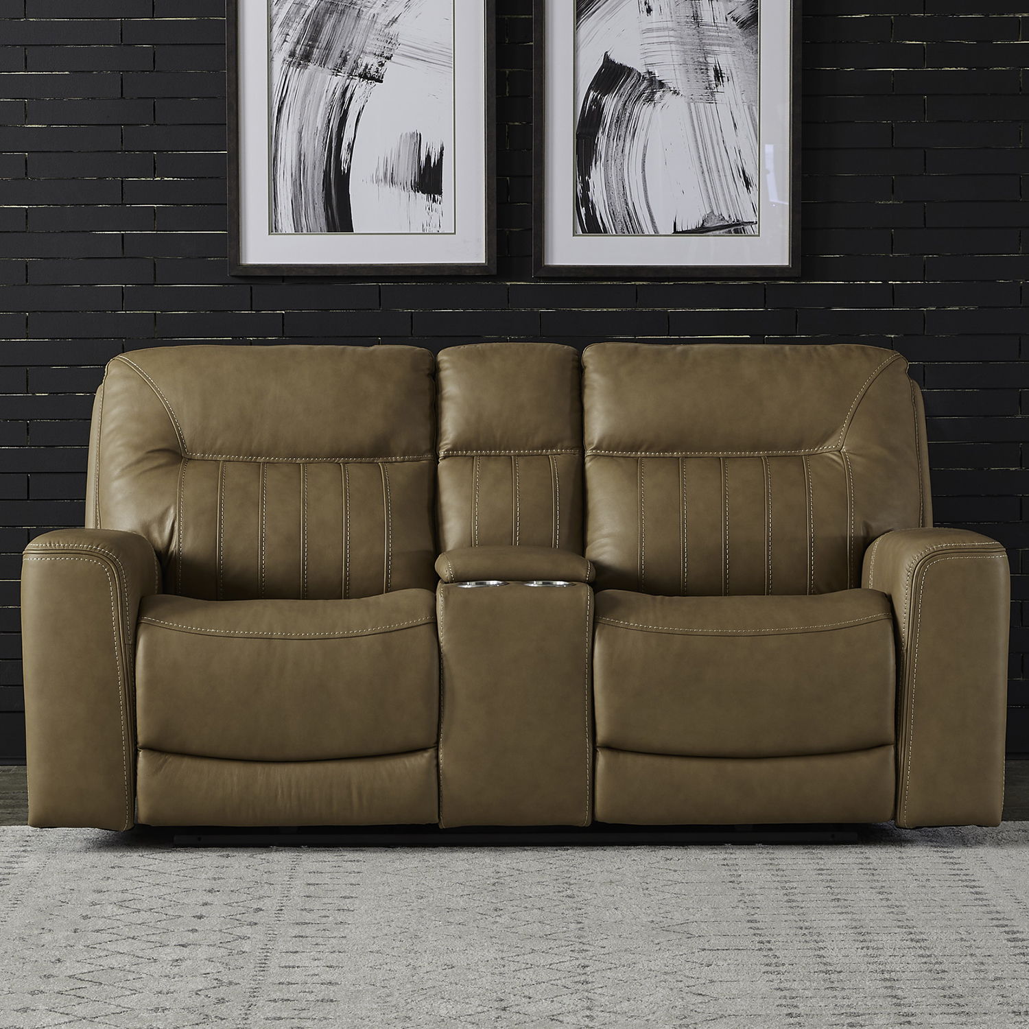 Liberty Furniture Bennett - Loveseat With Console P2 & ZG - Butternut - Butternut Leather | Meri Furniture