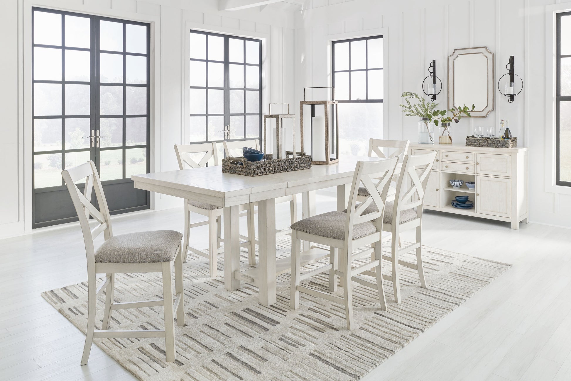 Signature Design by Ashley® Robbinsdale - Antique White - Upholstered Barstool (Set of 2) | Meri Furniture