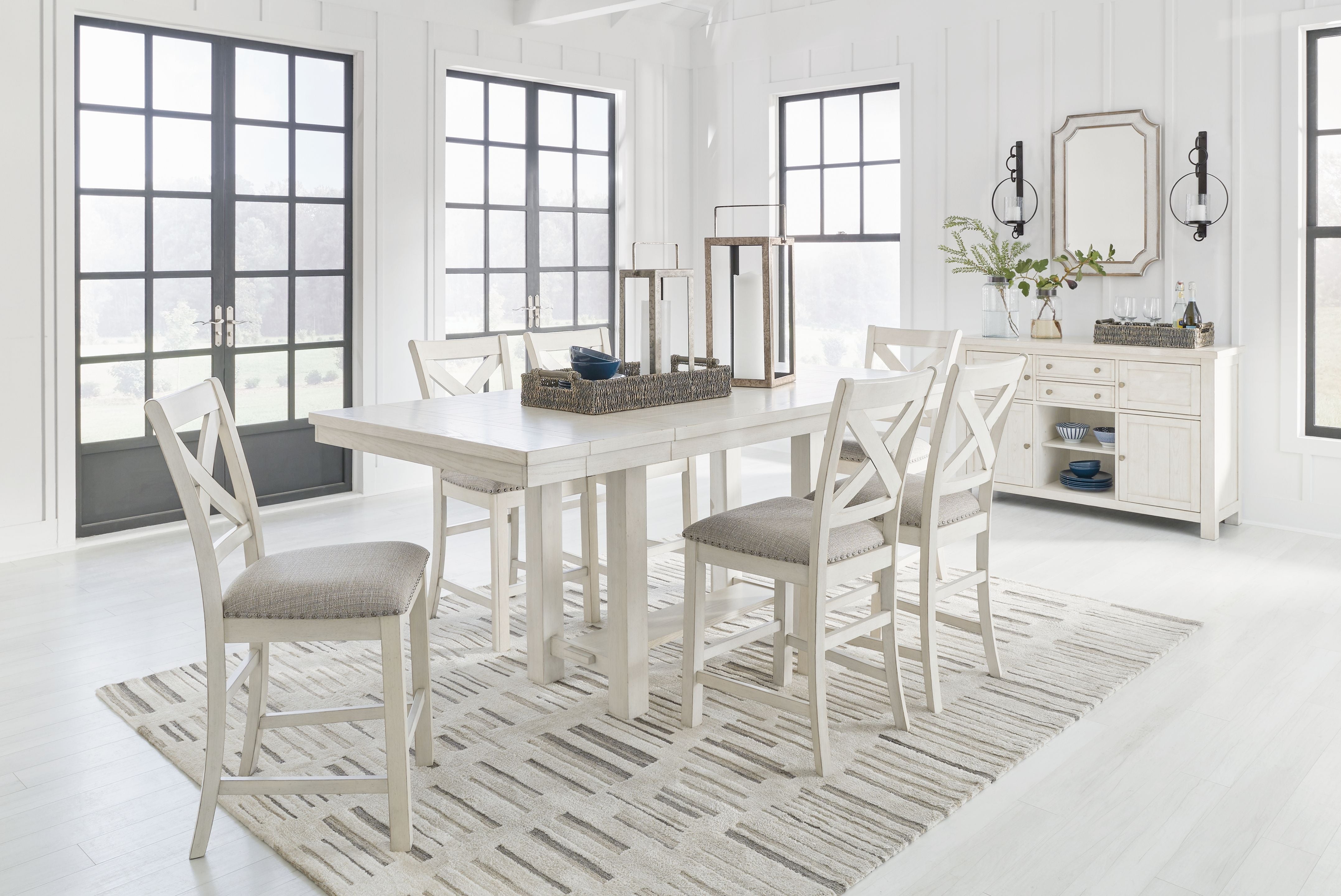 Signature Design by Ashley® Robbinsdale - Antique White - Upholstered Barstool (Set of 2) | Meri Furniture
