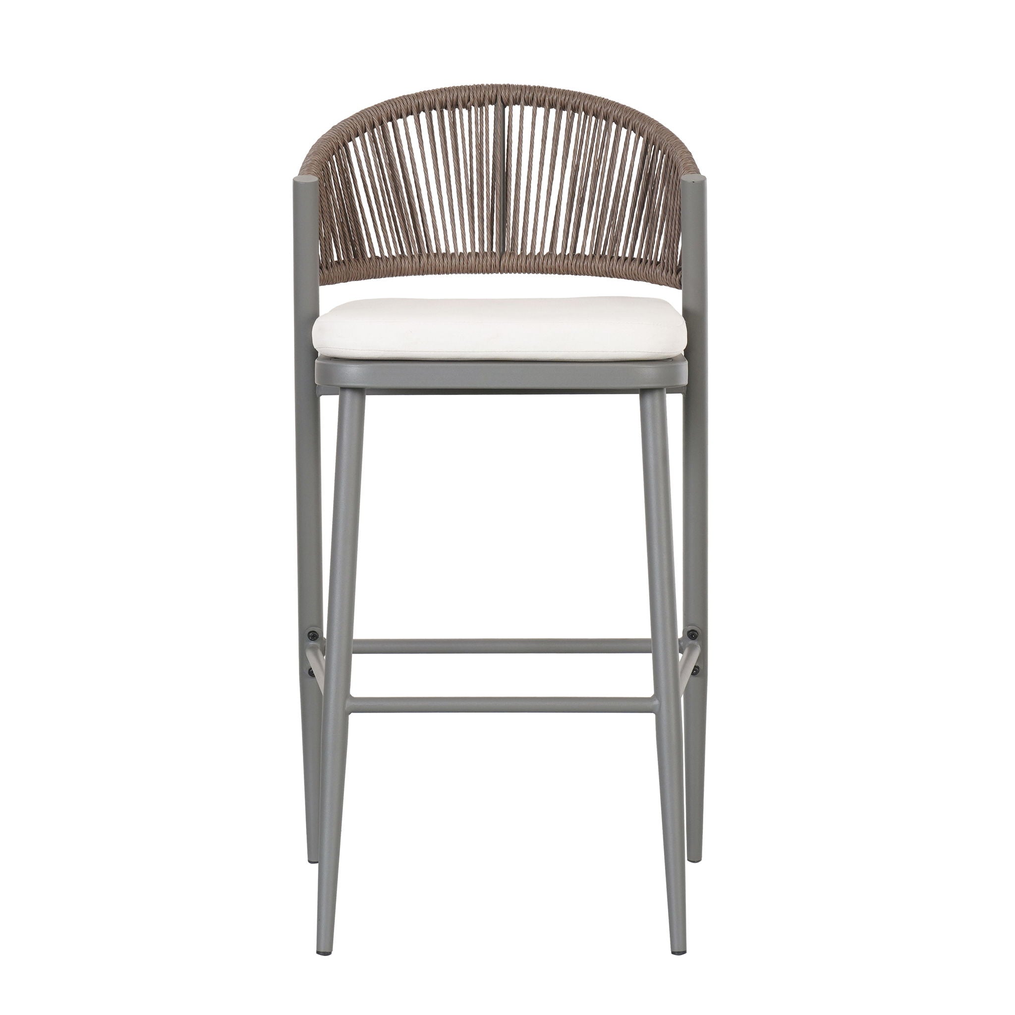 Outdoor Bar Height Metal Frame Counter Stools With Scallop Shaped Backrest & Water Resistant Cushions