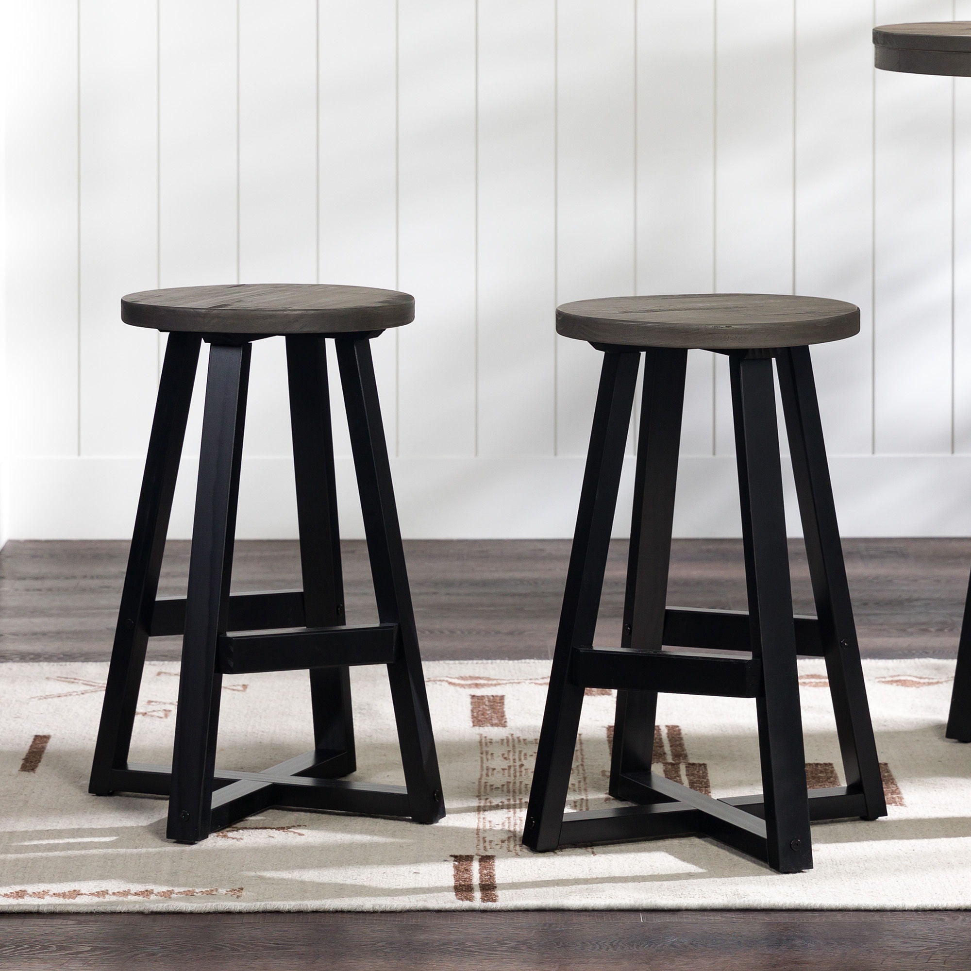Rustic Distressed Round Dining Stool