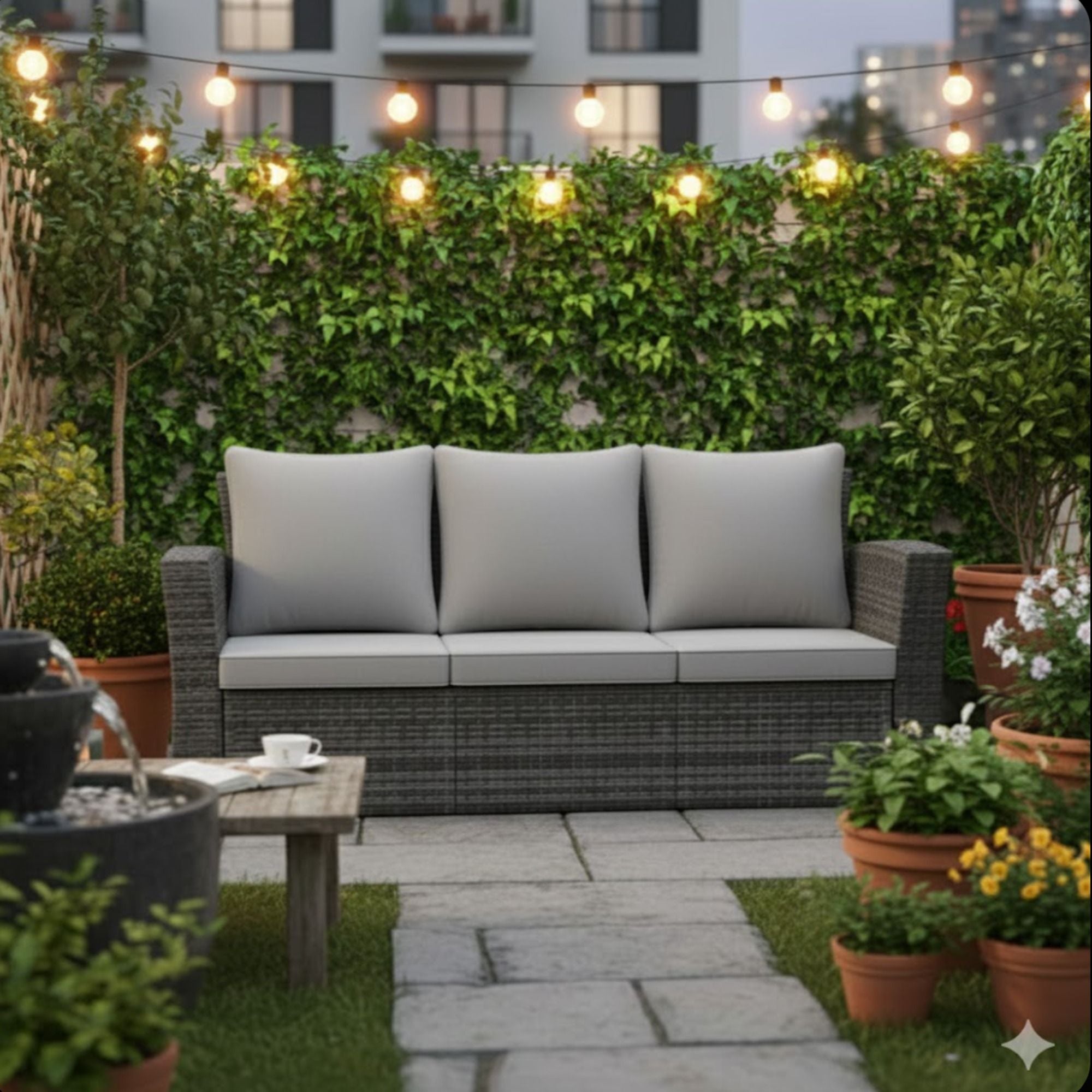 All-Weather Wicker 3 Seat Patio Sofa With Thick Cushions