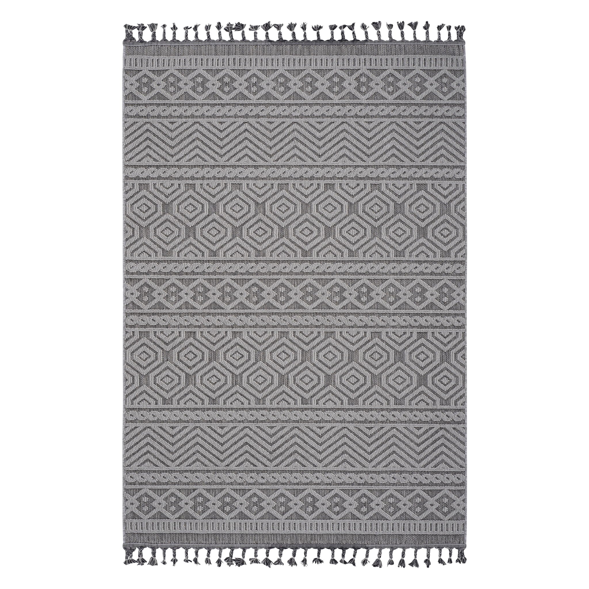 Guros - 6' X 9' Geometric Indoor / Outdoor Area Rug - Gray / White
