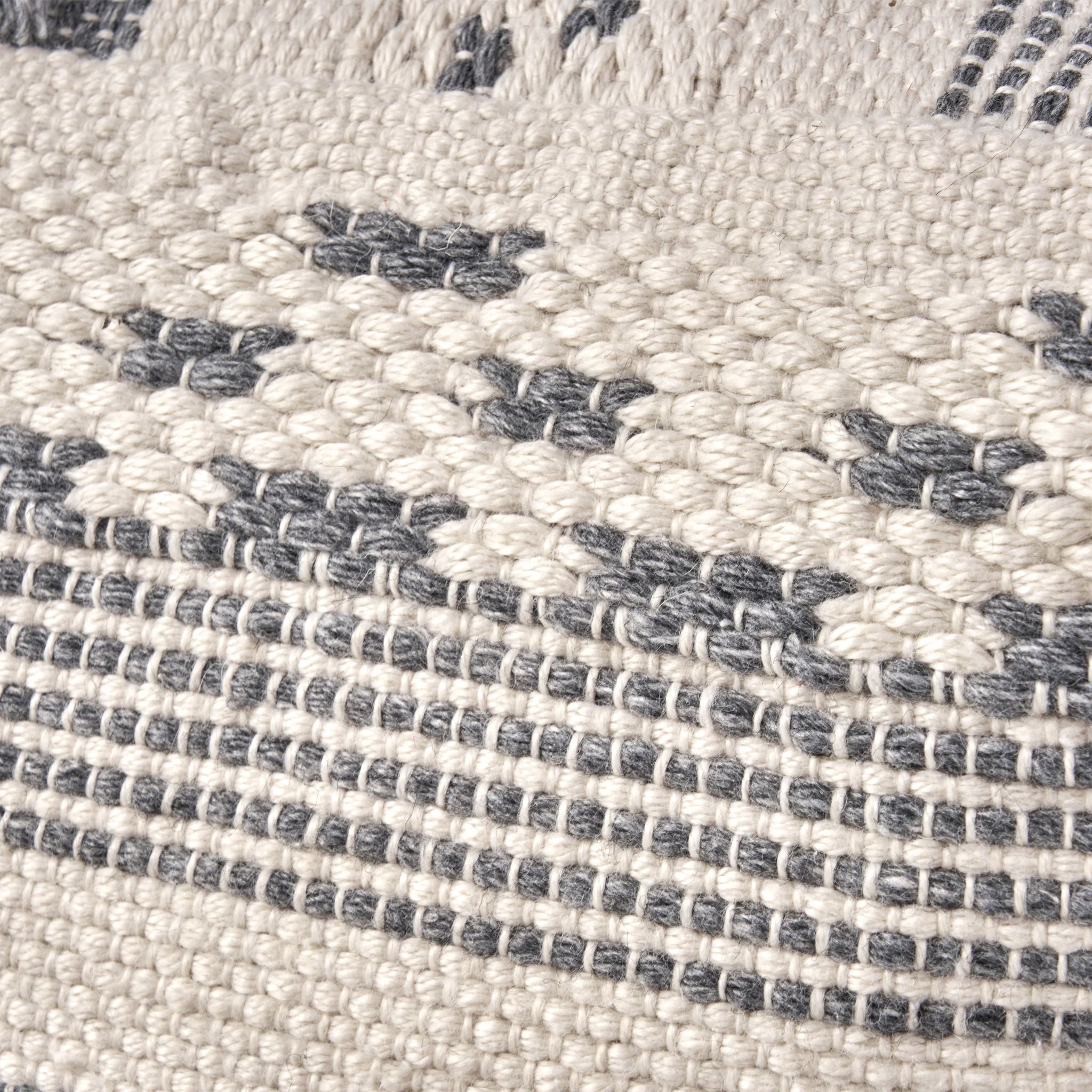 Karim - Faux Yarn Large Pouf, Durable - Ivory / Gray