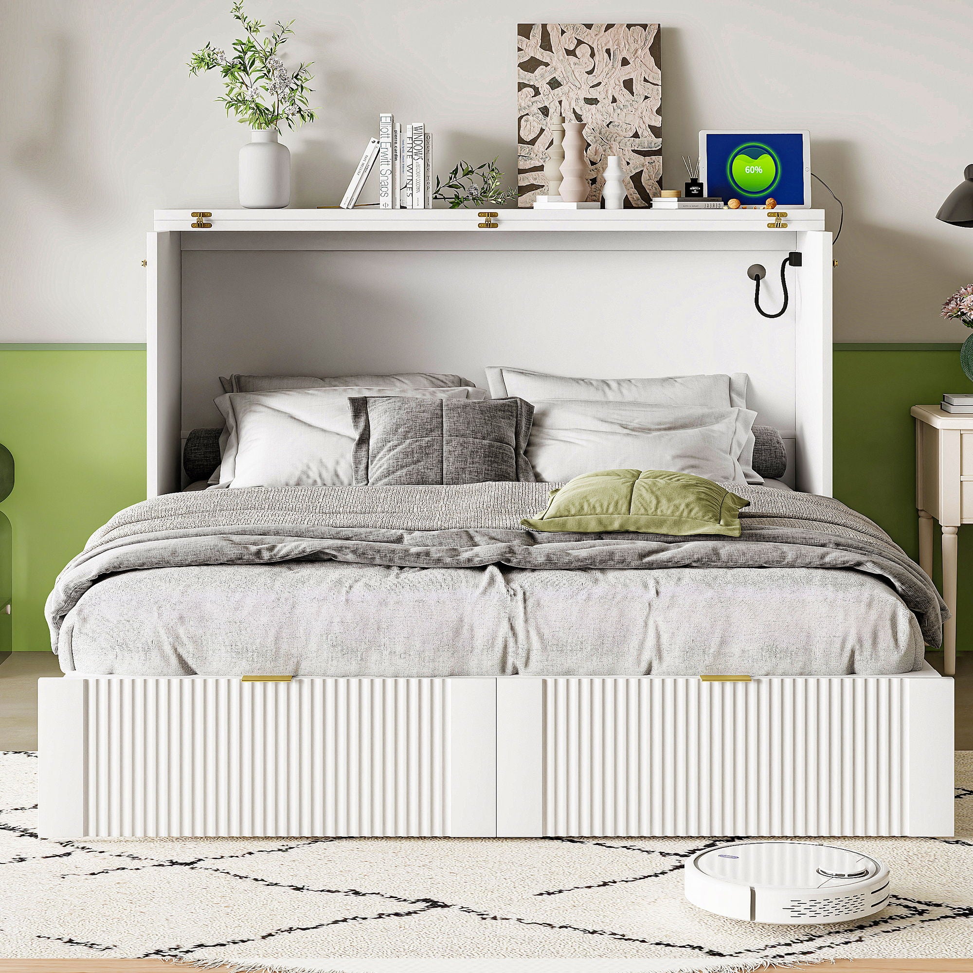 Murphy Bed With Drawer And A Set Of Sockets & USB Ports, Pulley Structure Design