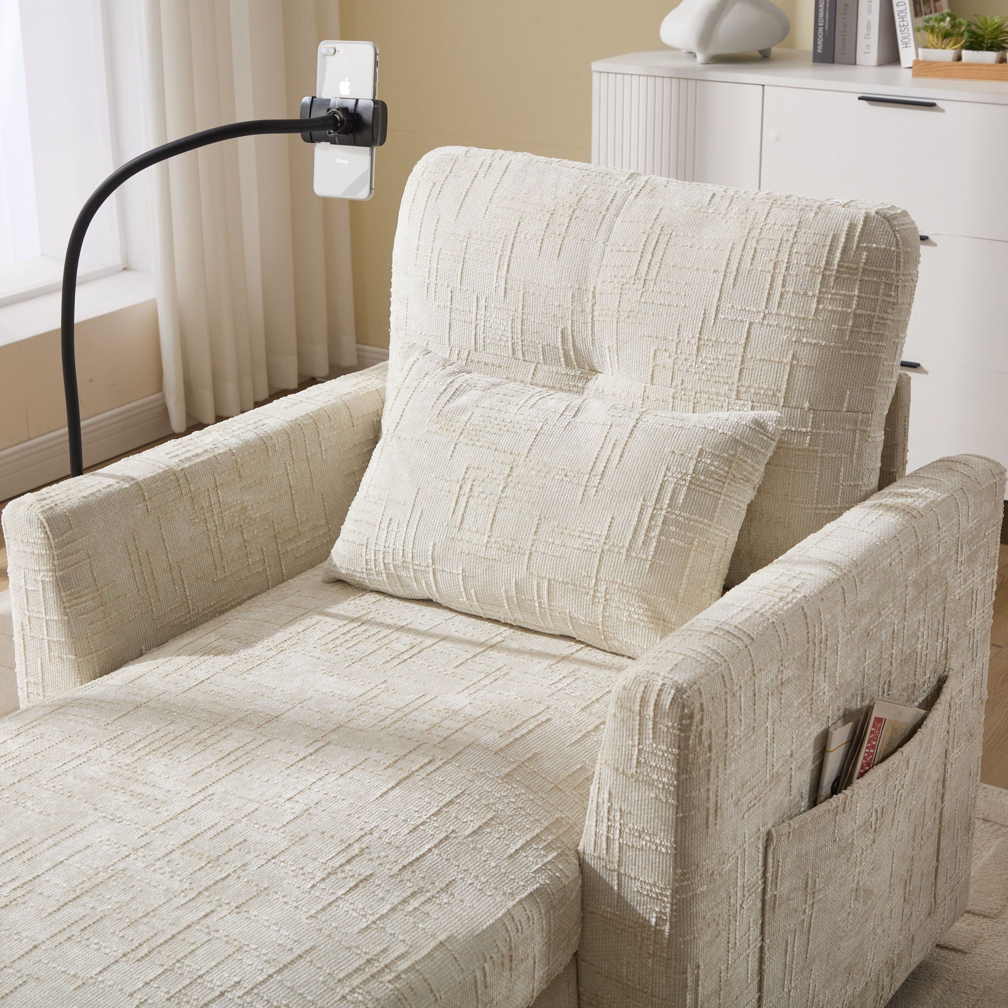 Multifunctional Chenille Recliner Sofa With Storage And Phone Bracket