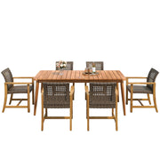 7 Piece Patio Dining Set, Slatted Table & 6 Chairs For Patio Garden - Mocha / Teak