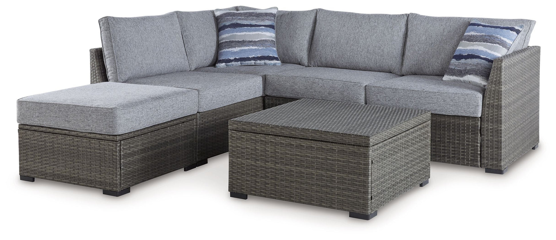 Signature Design by Ashley® Petal Road - Gray - Loveseat Sectional, Ottoman, Table Set (Set of 4) | Meri Furniture