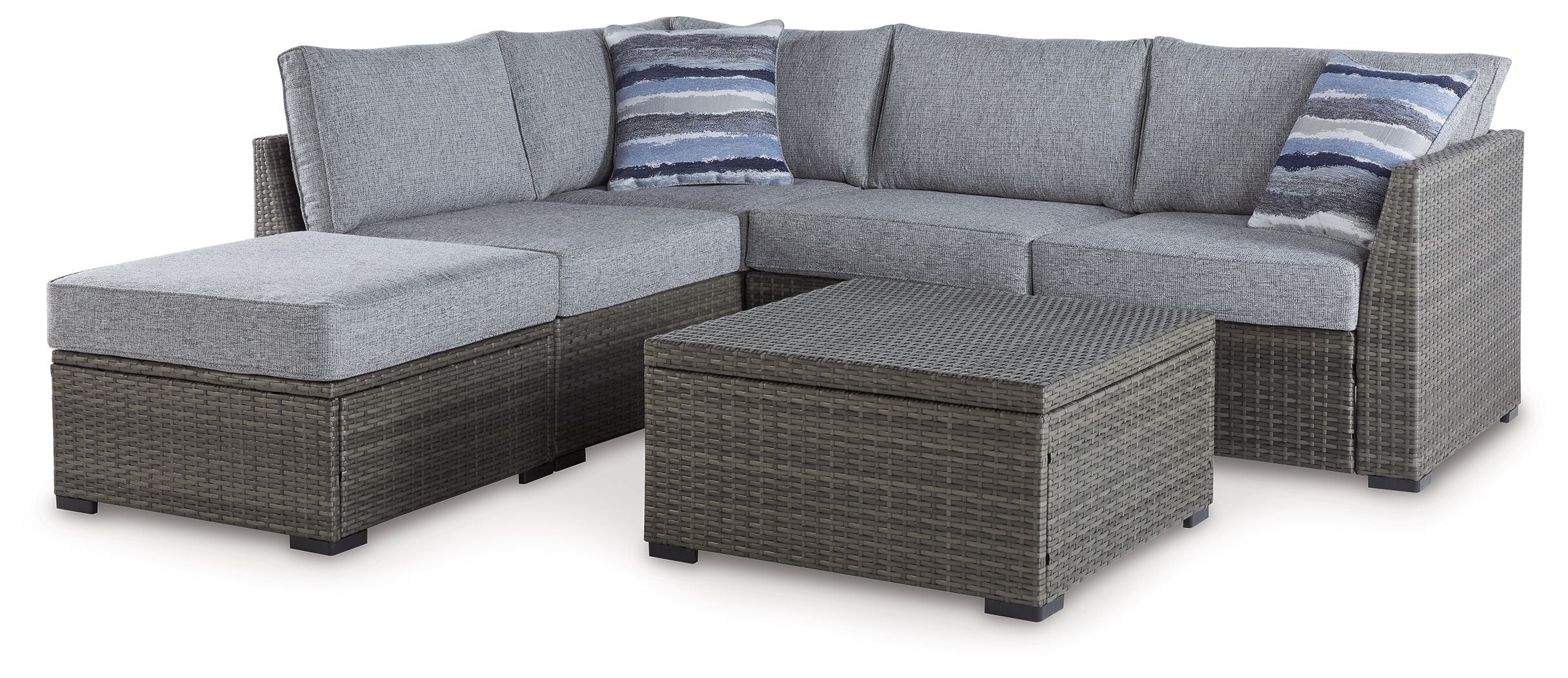 Signature Design by Ashley® Petal Road - Gray - Loveseat Sectional, Ottoman, Table Set (Set of 4) | Meri Furniture