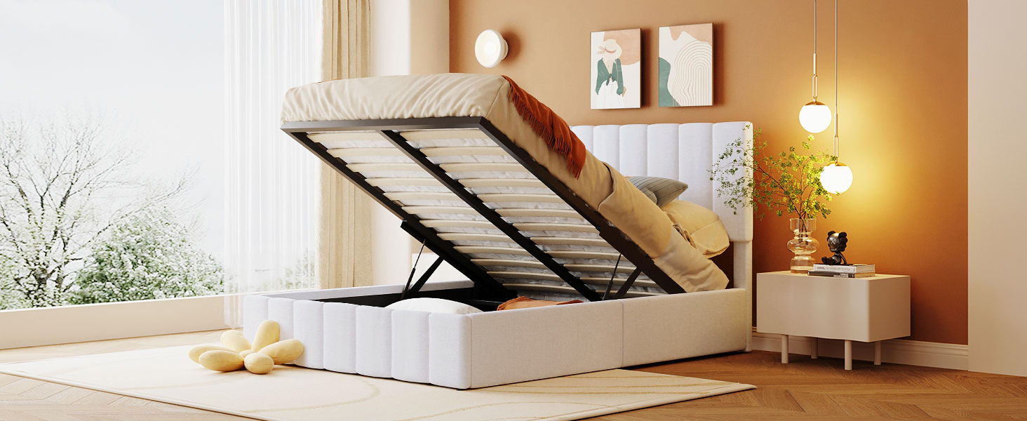 Elegant Upholstered Platform Bed With Hydraulic Storage System