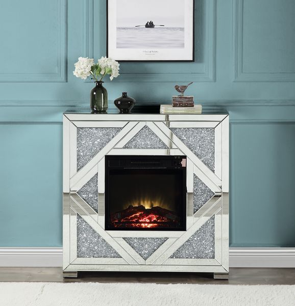 ACME Noralie - Fireplace - Mirrored & Faux Diamonds - 38" | Meri Furniture