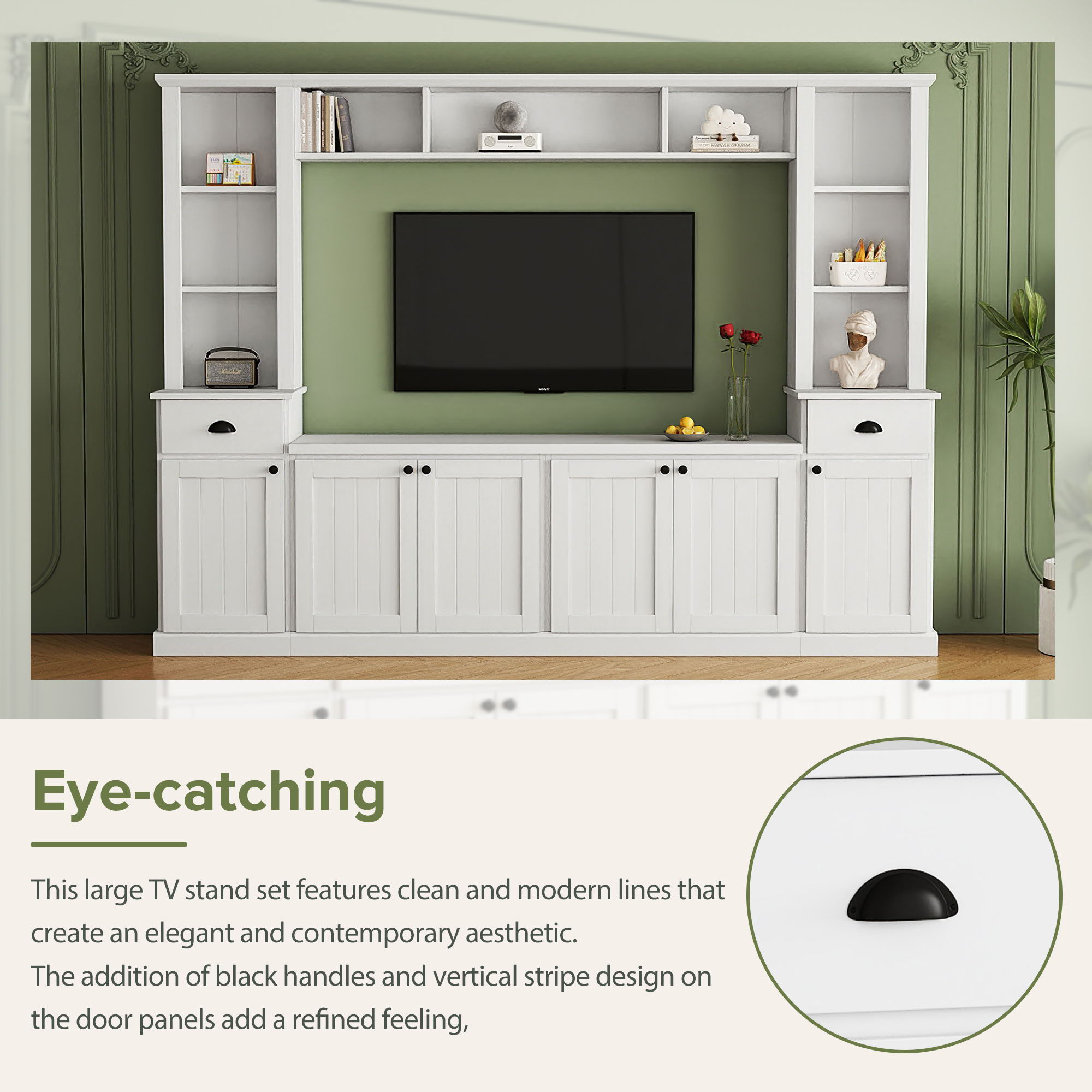 Minimalist Entertainment Wall Unit Set With Bridge For TVs Up To 75"