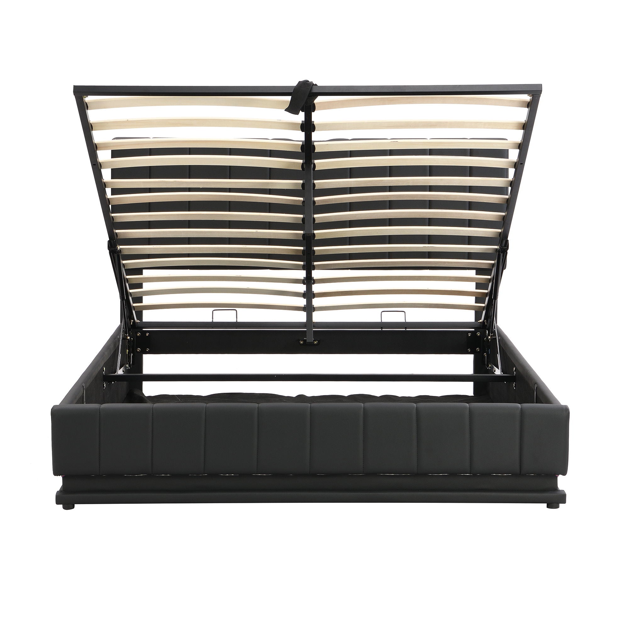 Upholstered Bed With Hydraulic Storage System And LED Light, With Sockets And USB Ports