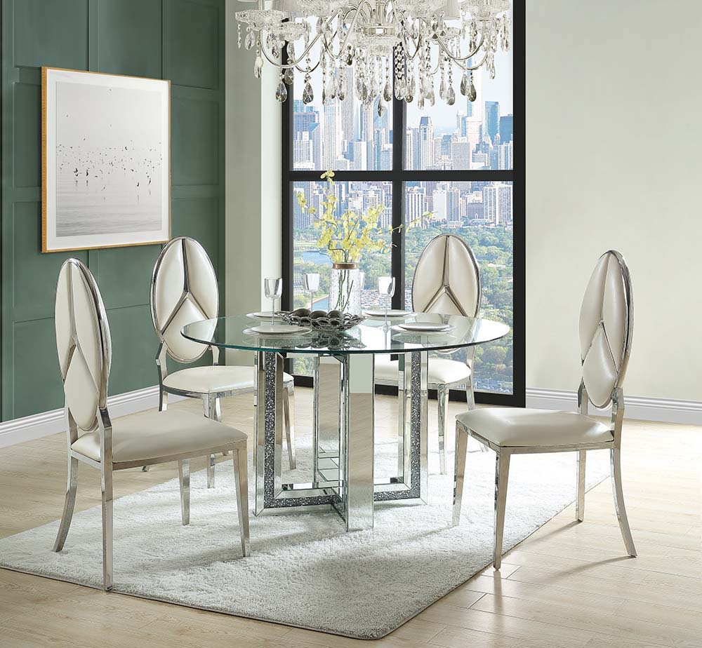 Noralie - Round Dining Table - Mirrored & Faux Diamonds