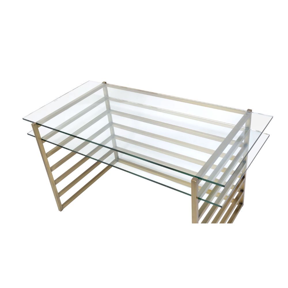 ACME Shona - Desk - Antique Gold & Clear Glass | Meri Furniture