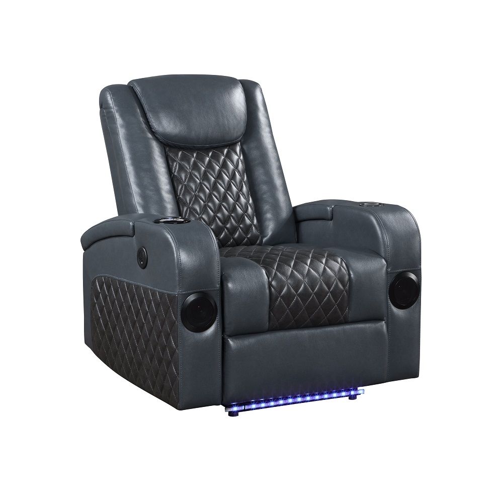 ACME Seat Construction: Pocket Coil Tight Seat & Back Cushion LED Light Included 2 Bluetooth Speaker Cooling Cup Holder Wireless Charger Included Storage Arm | Meri Furniture