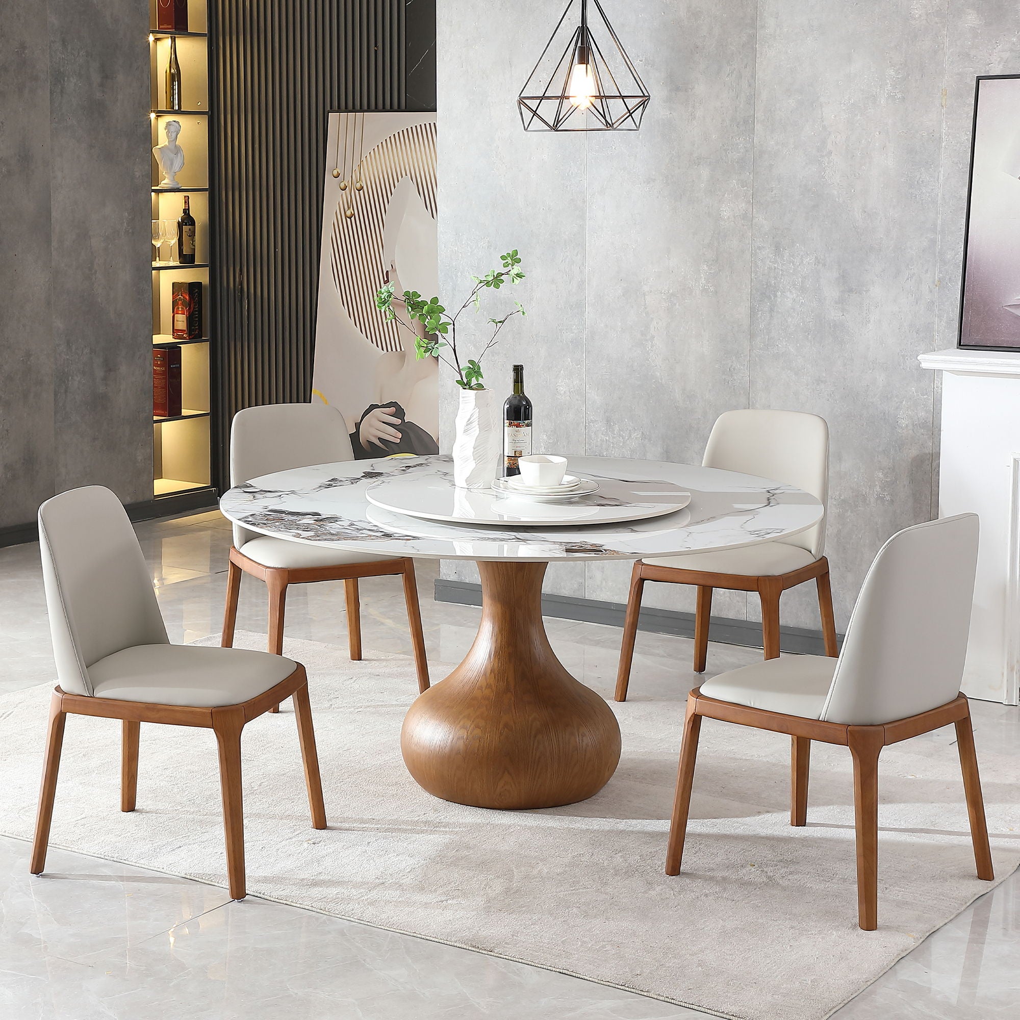 Round Modern Marble Dining Table With Chairs