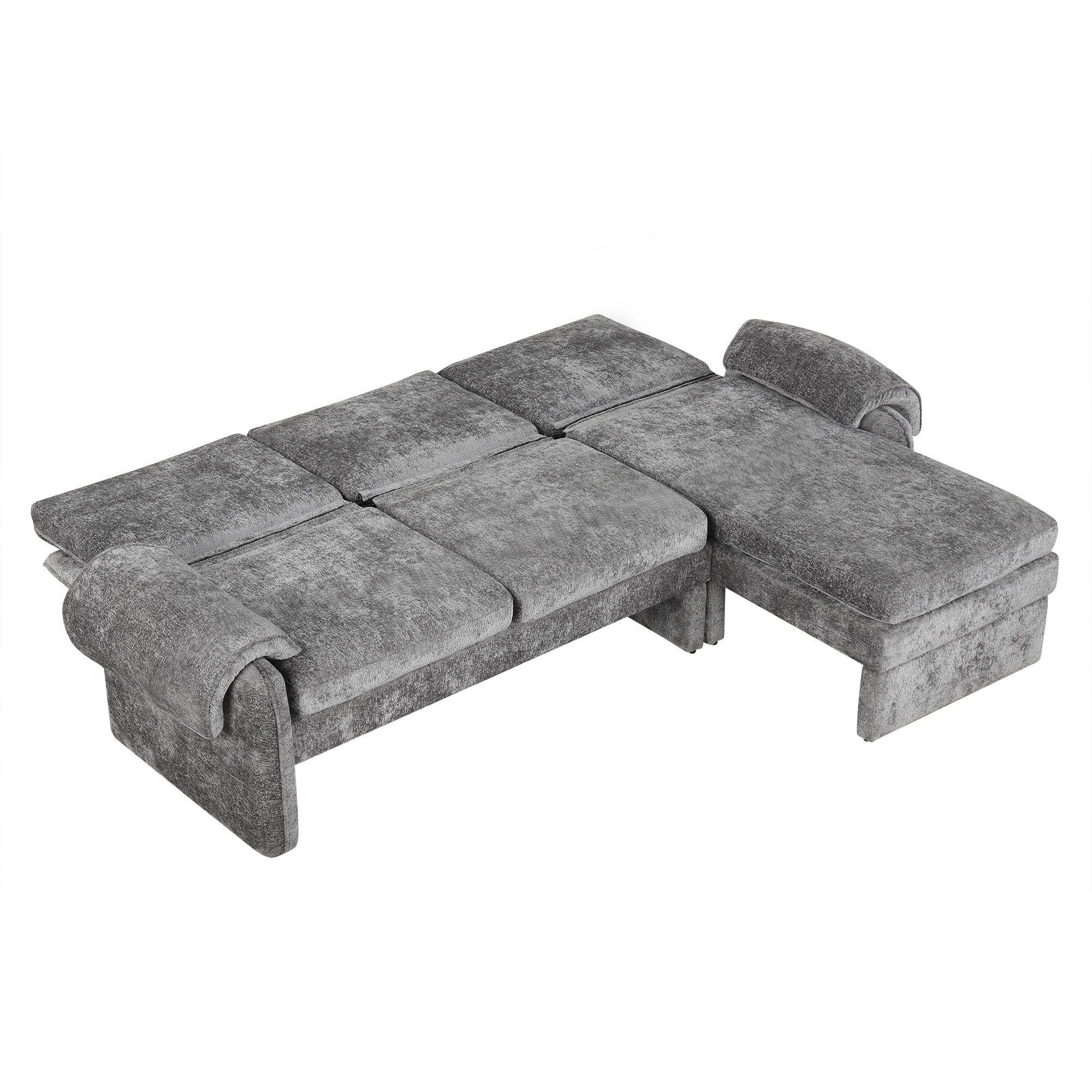 Convertible Futon Sofa Bed With Adjustable Backrest, Reversible Chaise Lounge And 2 Removable Armrest Pillows