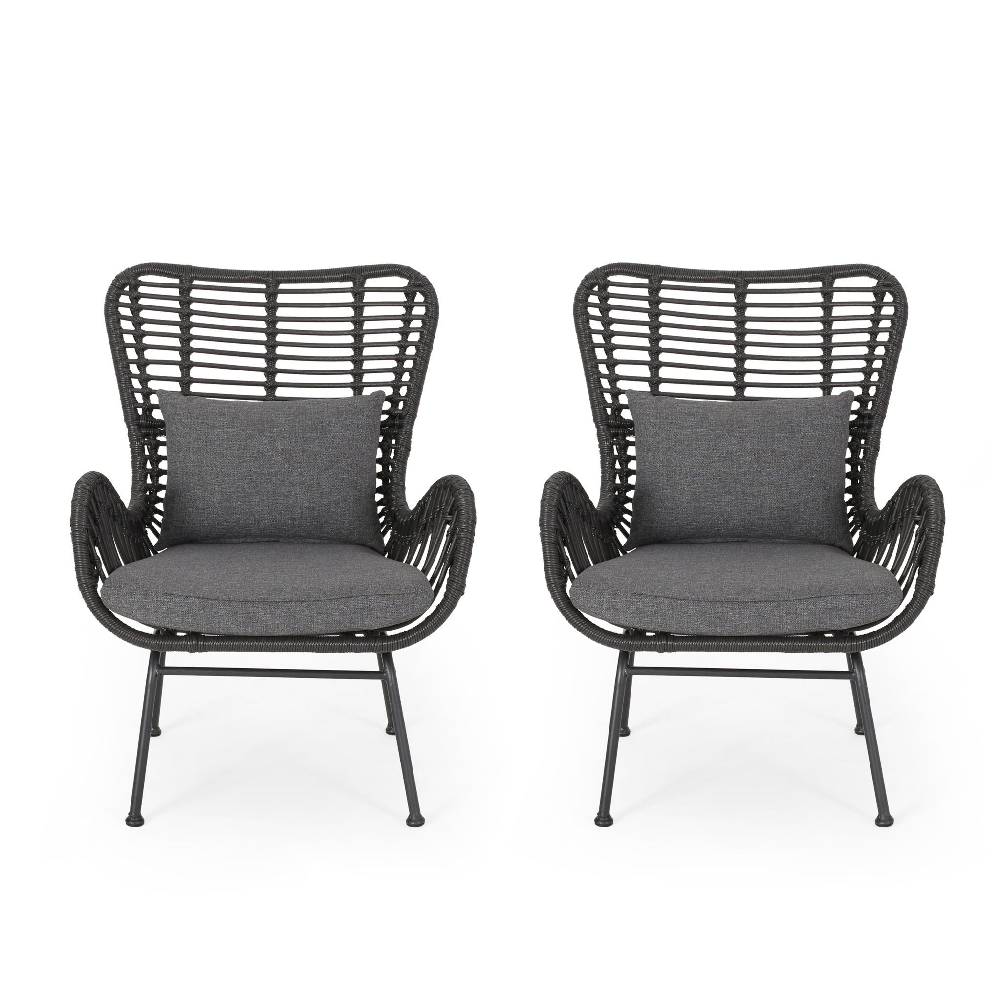 Modern Aesthetic Outdoor Rattan Accent Chair With Metal Legs