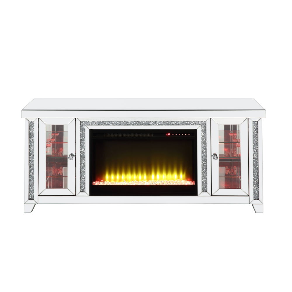 Noralie - TV Stand With Fireplace & LED - Mirrored & Faux Diamonds