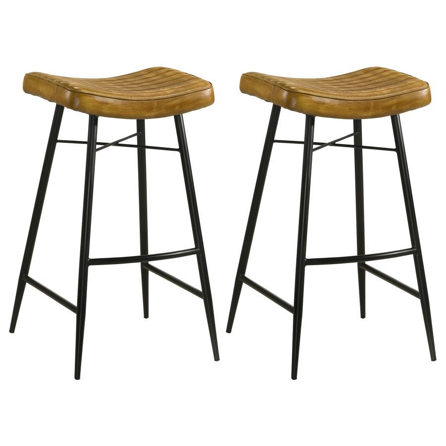 Coaster Fine Furniture Bayu - Leather Upholstered Saddle Seat Backless Bar Stool (Set of 2) | Meri Furniture