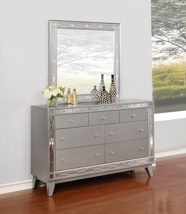 Coaster Fine Furniture Leighton - 7-Drawer Dresser With Mirror - Metallic Mercury | Meri Furniture