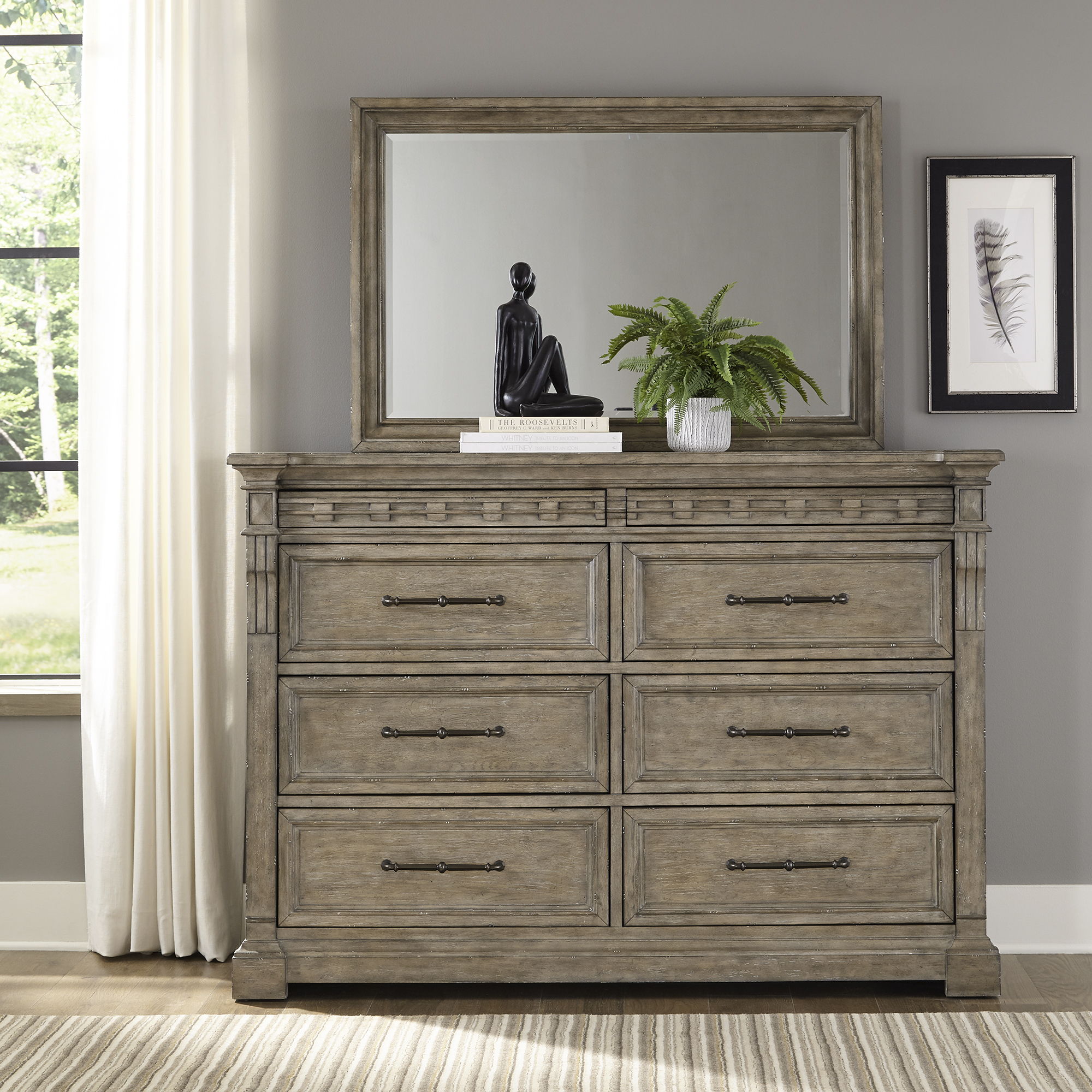 Liberty Furniture Town & Country - Dresser & Mirror - Medium Brown | Meri Furniture