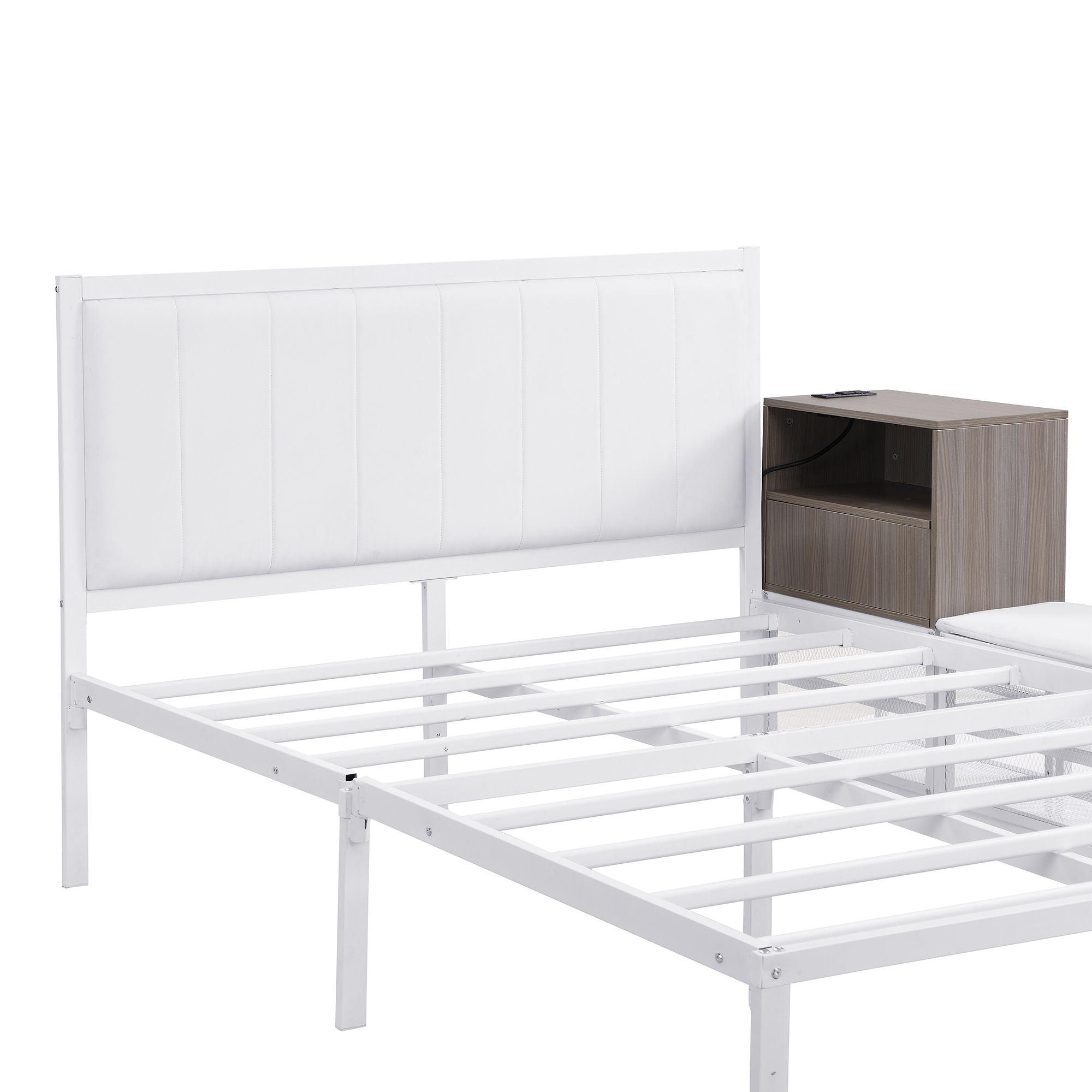 Platform Bed With 2 Tier Storage Shelves, Storage Cabinet