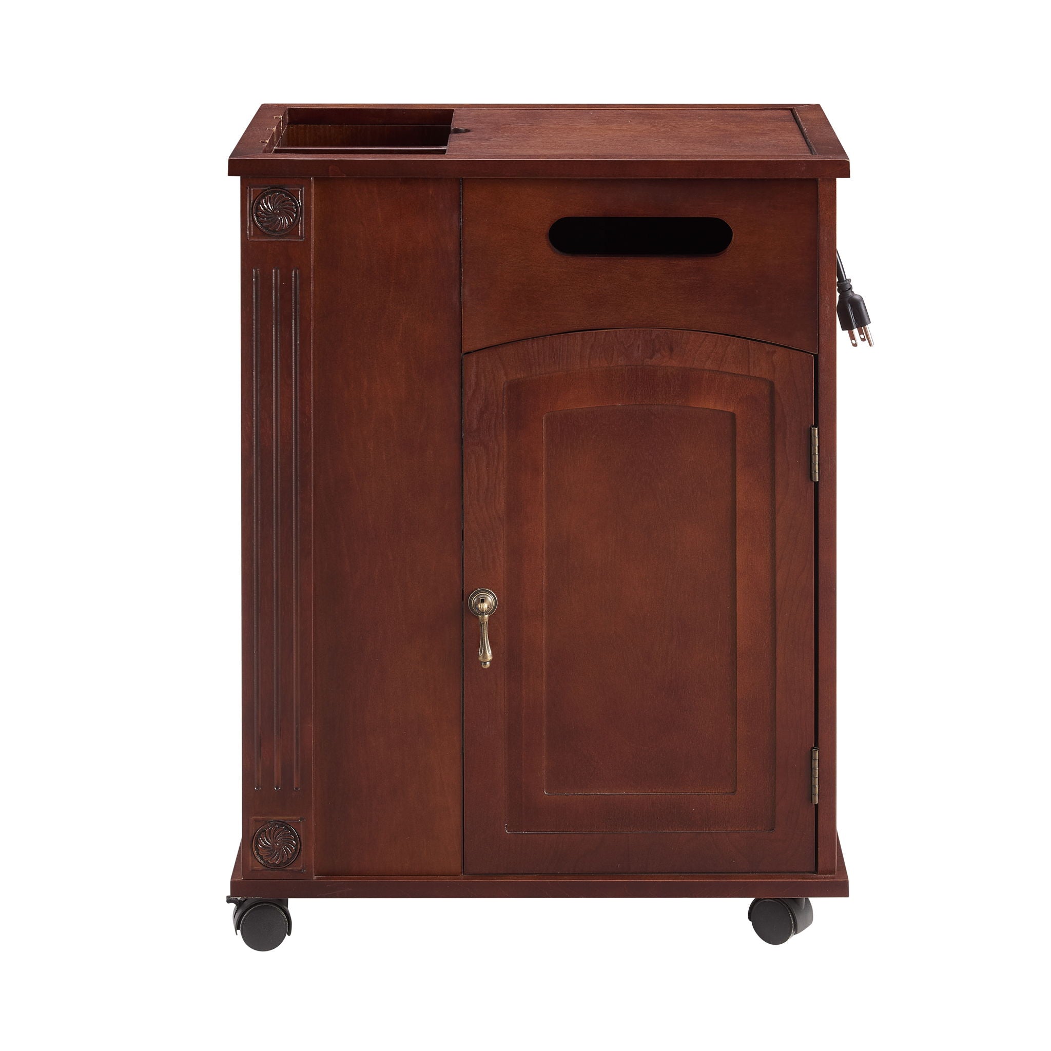 Traditional End Table With Charging Station, Narrow Side Table With USB Ports And Outlets - Red Walnut