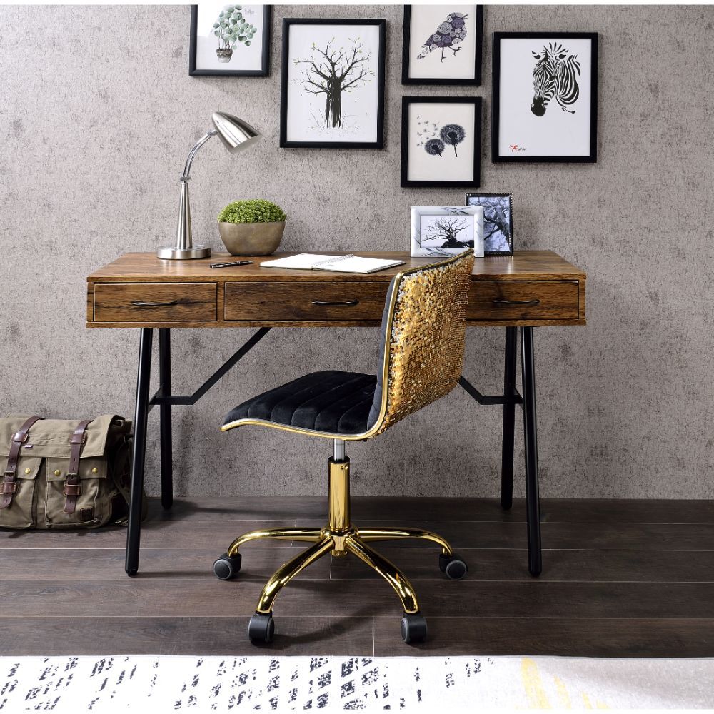 ACME Jalia - Desk - Rustic Oak & Black | Meri Furniture