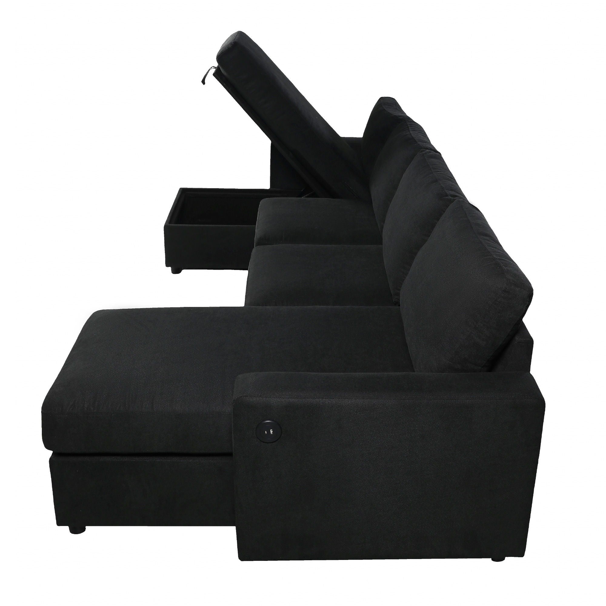 Convertible Sectional Sofa With Storage Chaise Lounges And USB Ports