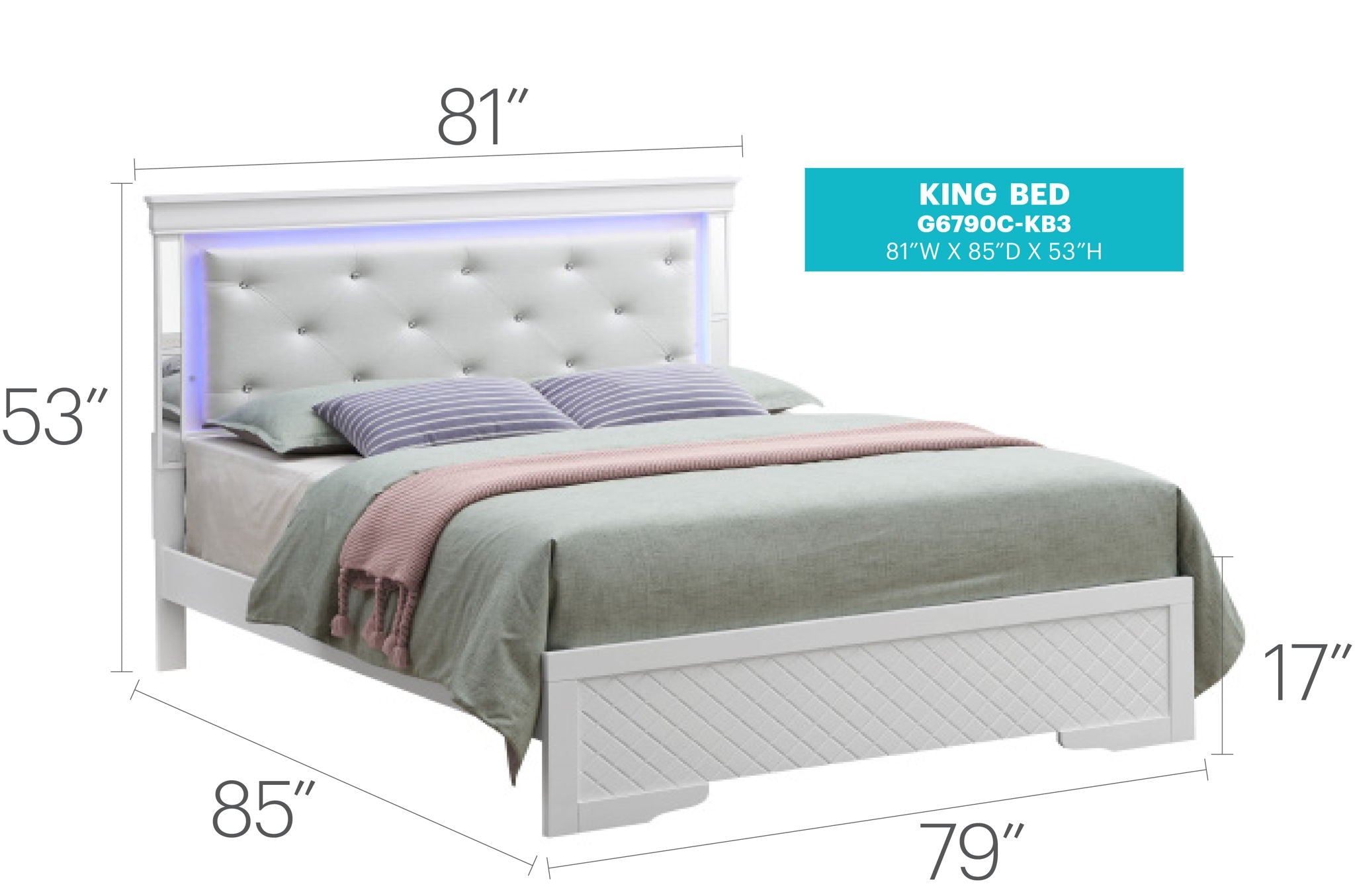 Bed With LED Light Accents Headboard