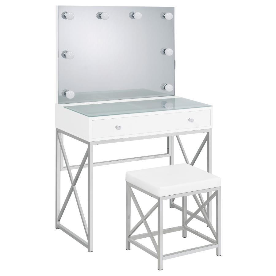 Coaster Fine Furniture Eliza - Vanity Set With Lighting & Stool - White And Chrome | Meri Furniture